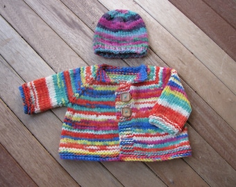 Knitting Pattern for Chunky Top Down Baby Jacket Hat PDF