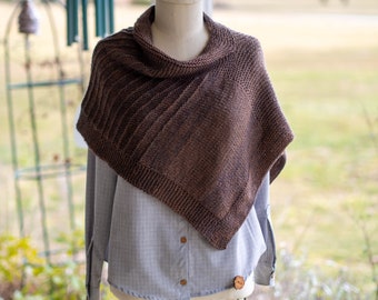 Shimmery Copper Brown Luxury Alpaca Silk Cashmere Camel Hand Knit Poncho / Shoulder Wrap in Hand Dyed Lux Yarns / Textured Classic Cape