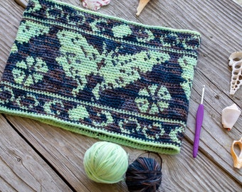 Luna Moth Crochet Cowl Pattern: DK Weight Colorwork (PDF Pattern)