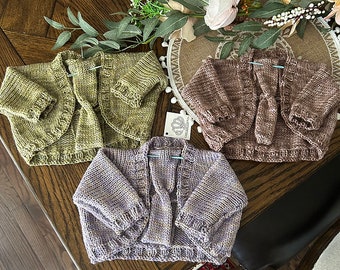 Softly Heathered Hand Knit Baby Alpaca Shrug Bolero  and Headband Set / 12-18 Month size / Boutique Baby Gift / You Pick the Color