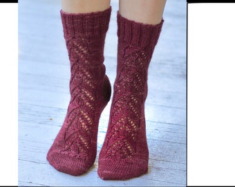 Brick Red Burgundy Luxury Lace Hand Knit Yak Merino Nylon Socks / Hand Dyed Yarn / Women's Medium / Cape May Fiber /  Hand Made