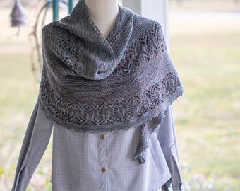 Soft Silver Grey Brown Green Neutral Hand Knit with Hand Dyed Yarn Crescent Shawl / Lace Wrap / Large Wrap for Shoulder Warmth Soft Merino