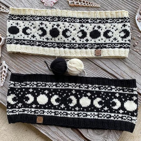 Patrón de tejido para capucha de montar en escoba: Colorwork Moon Stars dk o grosor fingering