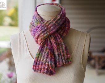 Hand-Dyed Alpaca Merino Silk Scarf: Hot Pink Unicorn Rib Reversible Knit