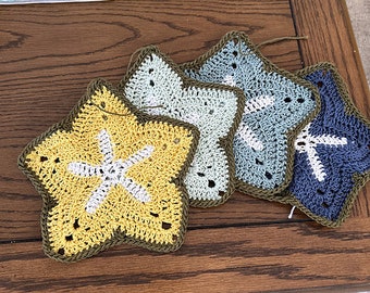 Starfish Crochet / Dish cloth or Face cloth / Ocean Sea and Seashore Decor / Hand made / 100% Cotton / Machine Washable / Choose your color