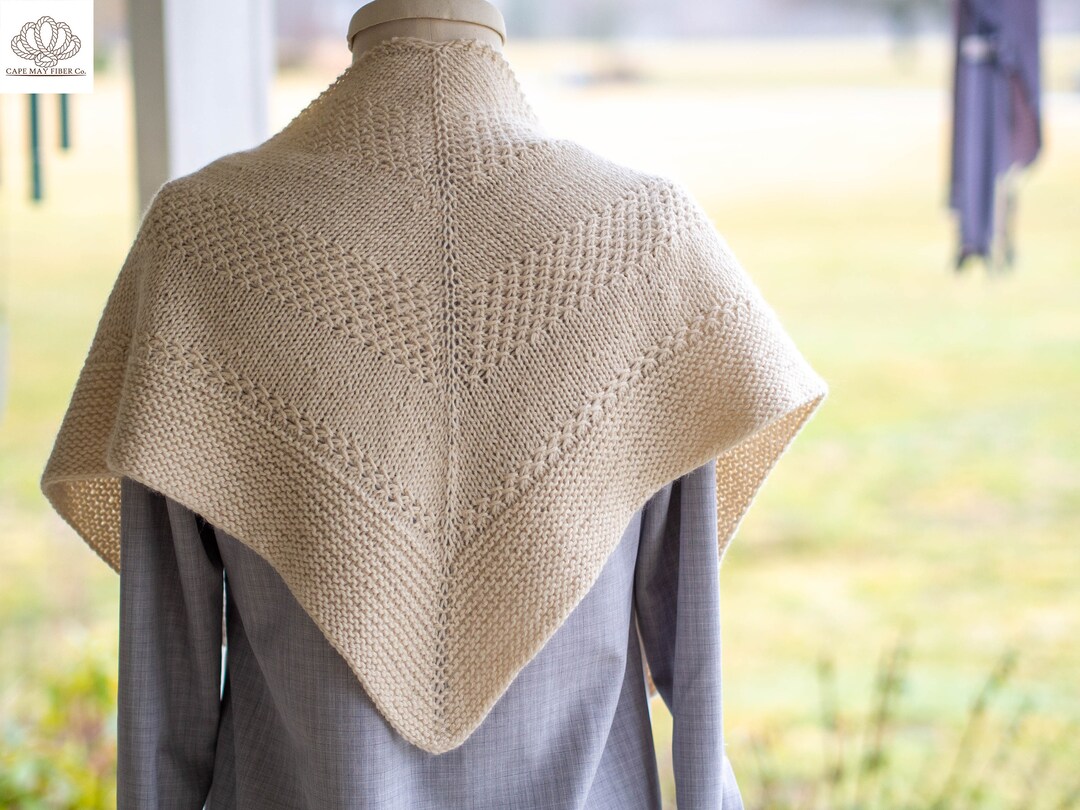 Super Fine Baby Alpaca Natural Cream Hand Knit Texture Stitch Triangle