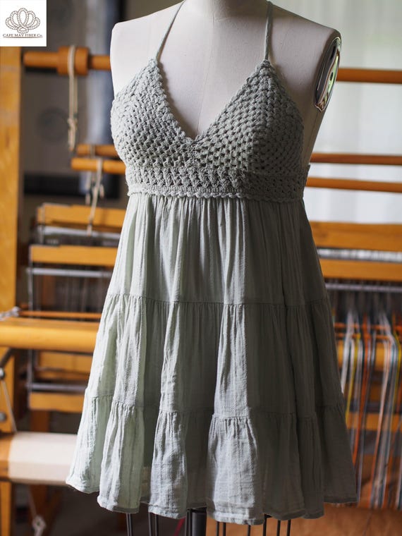 Indigo Plant-Dyed Crochet Peplum Dress: Upcycled Arie Babydoll, Small
