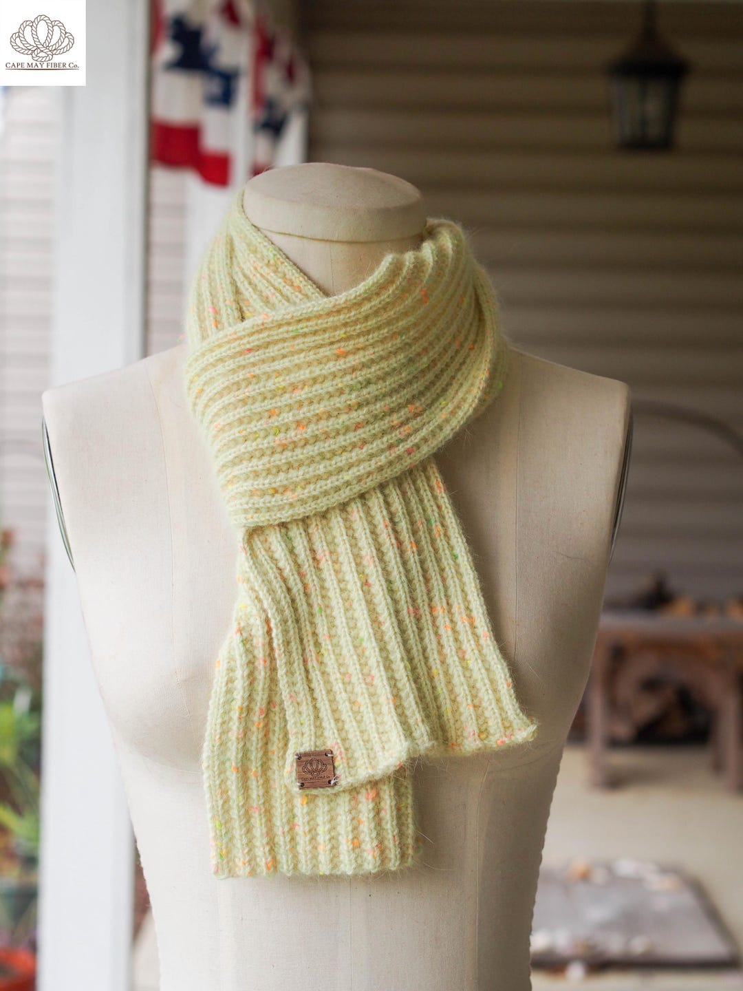 Soft Yellow Angora Merino Ribbed Scarf: Donegal Tweed, Neon Nep Detail ...