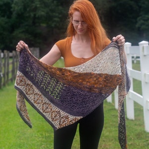 Autumn Mosaic Knit Shawl Pattern: Asymmetrical Leaf Lace (PDF Pattern)