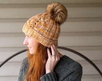 Haystack Hat / Knitting Pattern PDF / Aran Weight / Lace and Cable Knit / Adult Toque / Seamless Winter Watchcap