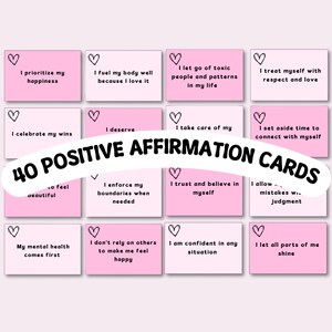 Tarjetas de afirmación positiva para el amor propio y la autoestima, baraja de cartas de cuidado personal, regalo para mujeres, cuidado personal imprimible
