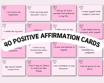 Self Love Affirmation Cards, 40 Printable Self-Care Cards (PDF)