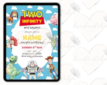 Two infinity and beyond -  Second birthday invitation - digital download - Canva template