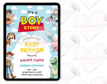 It’s a boy story - baby shower invitation - digital download - Canva template