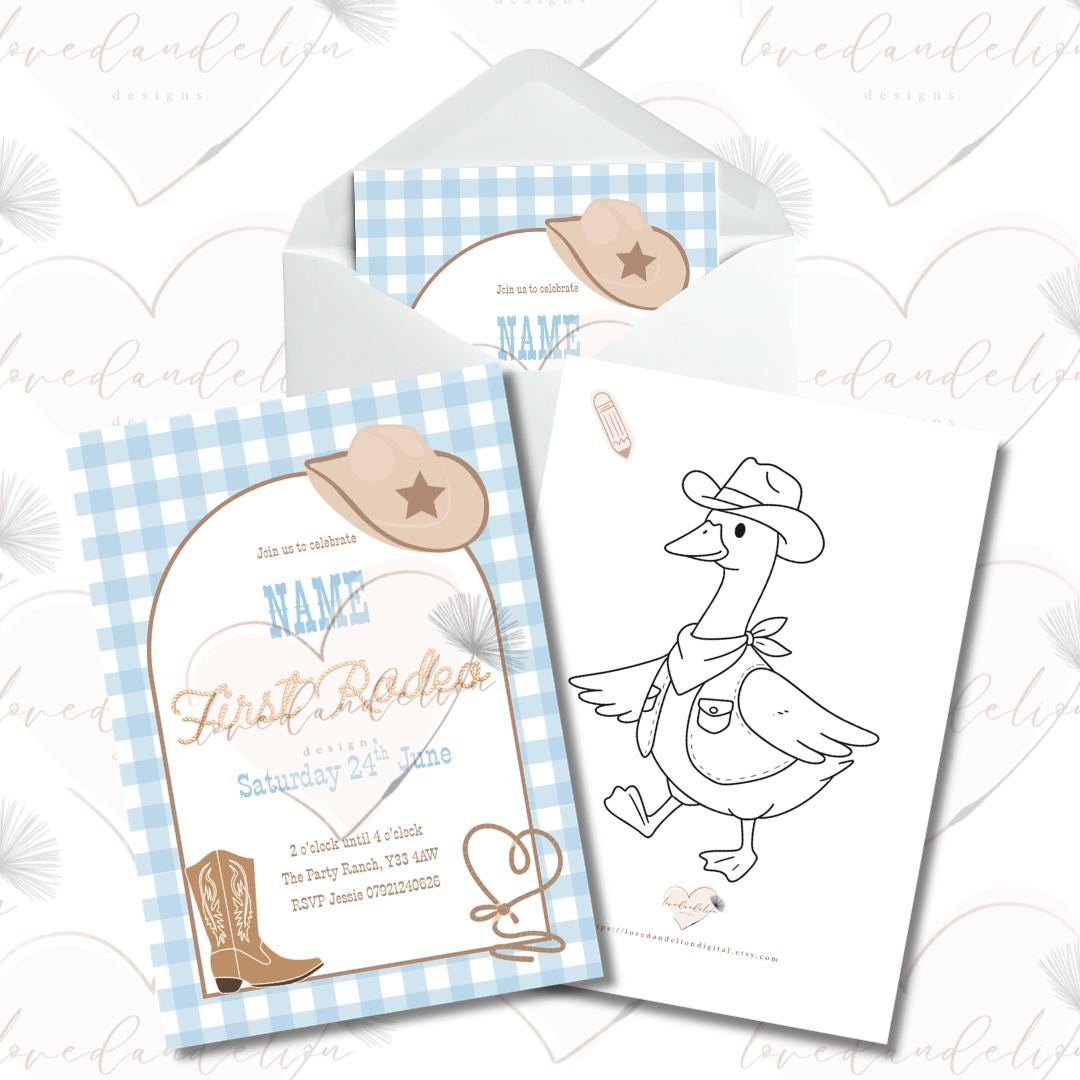 10 X Personalised & Printed My First Rodeo (blue) Birthday Invitations ...
