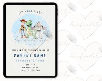 It’s a boy story - baby shower invitation - digital download - Canva template