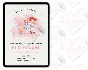 It’s a girl story - baby shower invitation - digital download - Canva template