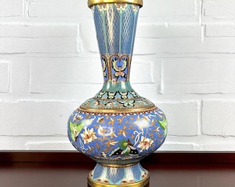 Antique Chinese Cloisonné Vase – Republic Period c.1915–1935 – 8" Floral & Butterfly Enamel Brass Vase – Estate Find