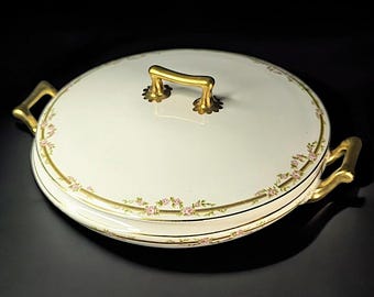 Antique W.H. Grindley Covered Serving Dish – Vintage Floral Earthenware Tureen (Circa 1914-1925)