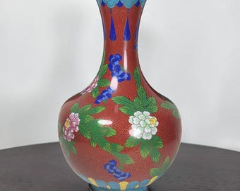 Chinese Cloisonné Vase, Floral on Geometric Ground, Republic Period, 10"