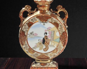 Antique Nippon Moon Flask Vase – Hand Painted Geisha Scenes & Gilt