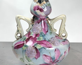 Antique Nippon Amphora Royal Kinran Hand Painted Floral Vase c.1900 Japan
