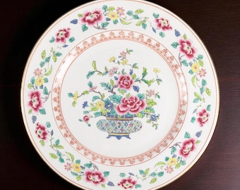 Antique Early 20th C. Crown Staffordshire Chinoiserie Dinner Plate, Peony Vase, Gilt Rim England