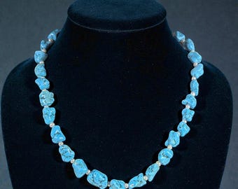 Turquoise Nugget Pearl Necklace Sterling Silver Adjustable 16–19"