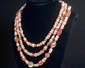 Vintage 60 Inch Dyed Shell Bead Necklace Peach Pink Tones