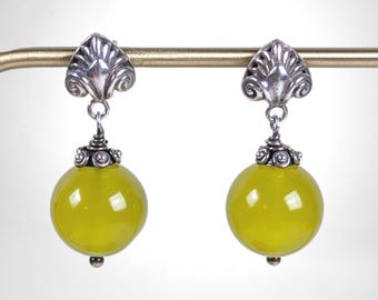 Ventage Sterling Silver Yellow Chalcedony Orb Drop Earrings