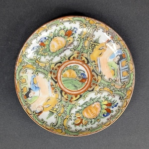 Famille Rose Chinese Vintage Saucer Plate Hand Painted Porcelain Canton Mid Century