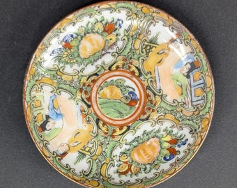 Famille Rose Chinese Vintage Saucer Plate Hand Painted Porcelain Canton Mid Century