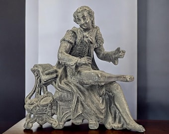 Antique Spelter Clock Topper Figurine – Seated Gentleman – 19th Century Neoclassical Design