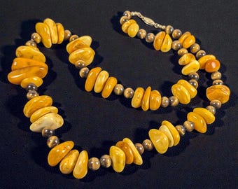 Adult Vintage Butterscotch Amber & Tiger’s Eye 26" strand , 14/20 Gold Filled