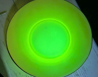 Antique Uranium Vaseline Stretch Glass Platter 13.5" Iridescent Charger