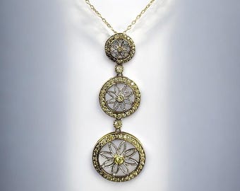 Sterling Silver Gold Overlay Peridot Stone Flower Pendant Necklace