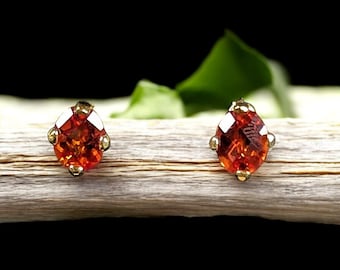 Sterling Silver Gold Vermeil Lab Grown Orange Sapphire Stud Statement Earrings, 6 total Carat