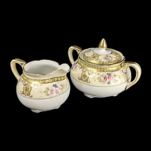 Vintage Noritake Sugar Bowl and Creamer Gold Gilt Hand Painted