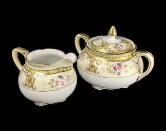 Vintage Noritake Sugar Bowl and Creamer Gold Gilt Hand Painted