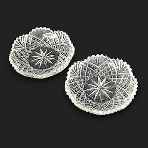 Pair Antique American Brilliant Cut Glass Salt Dishes Ring Dish