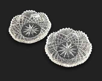 Pair Antique American Brilliant Cut Glass Salt Dishes Ring Dish