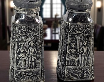 Bawdy Antique Pewter Salt & Pepper Shakers – Romantic Courting Scene – JB 2127 Jennings Brothers - For Display Only