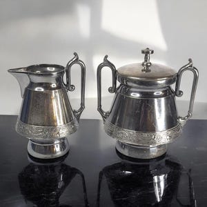 Antique Victorian Wilcox Quadruple Silverplate Creamer and Covered Sugar Bowl