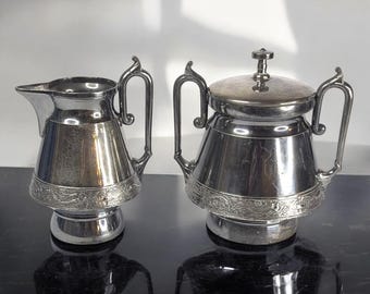 Antique Victorian Wilcox Quadruple Silverplate Creamer and Covered Sugar Bowl