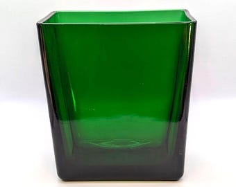 Vintage NAPCO  Emerald Glass Green Rectangular Vase 1166