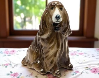 Rare Zsolnay Hungary Cocker Spaniel Figurine – Hand-Painted Porcelain Dog – Designed by Ferenc Őry – Mid-Century Pécs Hungary – 4.25" Tall