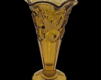 Vintage  Amber Moon & Stars L.E. Smith Co. 6 3/8" Tulip Flared Bud Vase / Ice Cream Glass