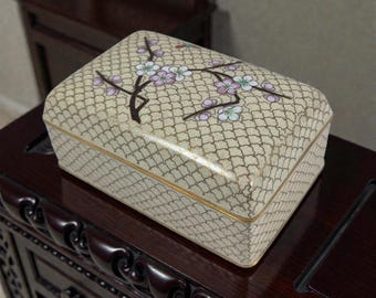 PRC Chinese Cloisonné Lidded Box with Floral & Butterfly Design