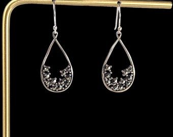 Vintage Sterling Silver and Marcasite Dangle Avant Garde Teardrop Earrings