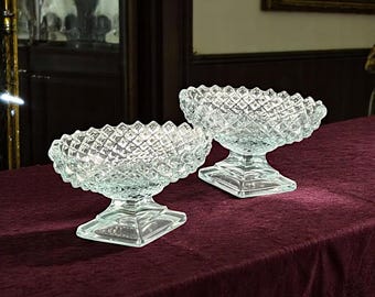 Pair of Vintage Westmoreland Hobnail Glass Salt Cellars – Footed Open Salts – Mid-Century Pressed Glass – Pedestal Salt Dishes